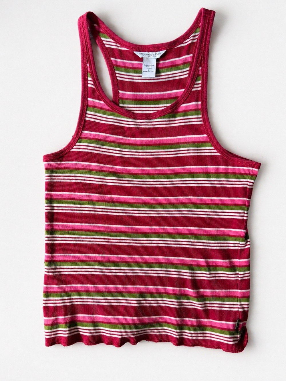 Y2K Abercrombie & Fitch Striped Tank Top Pink Green Ribbed Cotton A&F